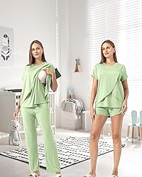 Rnxrbb 3 Piece Postpartum Nursing Pajamas Set