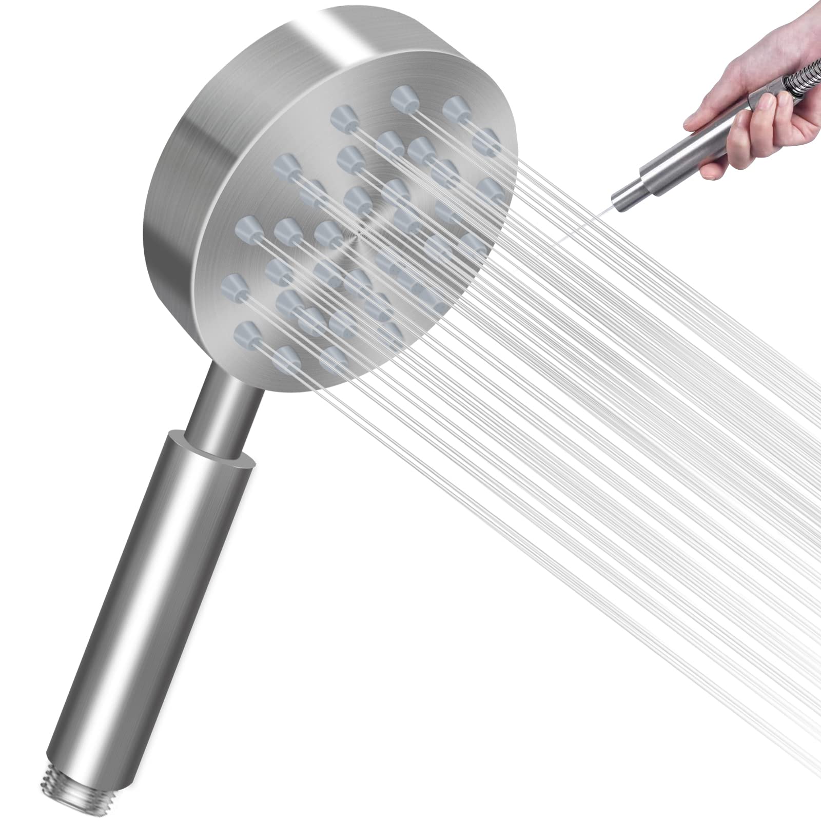 SOMDARHK Shower Head Stainless Steel: Detachable Handheld Showerhead with Removable Powerful Nozzle Replacement - Universal Bathroom Fit with Round Brushed Finish (Silver)