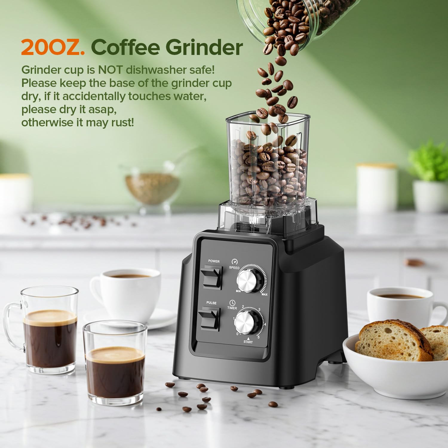 Licuadoras para cocina, combinación de licuadora y molinillo, licuadora para batidos, jarra de 68 onzas para triturar hielo, puré y fruta congelada con limpieza autónoma, sin BPA, color negro