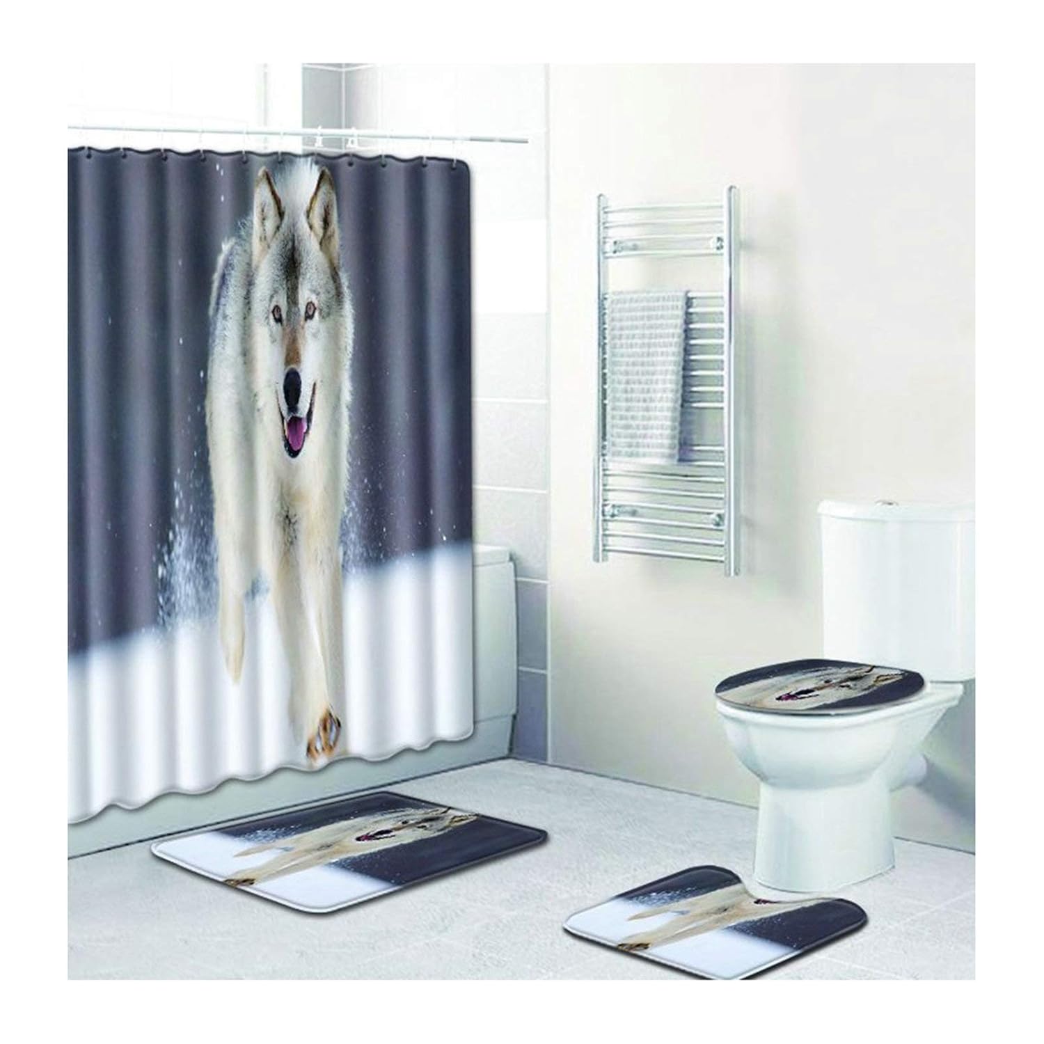 SonMo Juego de 4 de Baño Set de Gato Cortina de Ducha Impermeable