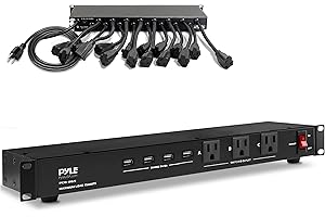 Pyle 19 Outlet 1U Rackmount Power Distribution Unit - Surge Protector - 15 Amp Circuit Breaker - 4 USB Ports - 15FT Cord - Power Supply for Servers, Audio Equipment, Home/Office Use - PCO865