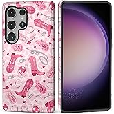Case for Samsung Galaxy S25 Ultra, Matte Soft Silicone + Hard PC Anti-Scratch Full Body Rugged Shockproof Protective 2-in-1 Case for Women Men - Pink Western Cowboy Cowgirl