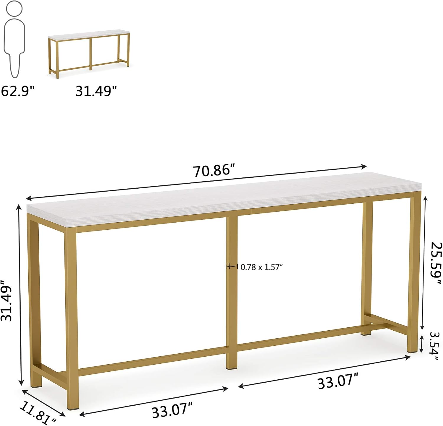 Tribesigns 70.9 inch Extra Long Sofa Table, Gold Console Table Behind Sofa Couch, Narrow Long Entryway Table Industrial Skinny Hallway Table for Living Room (Gold and White): Kitchen & Dining