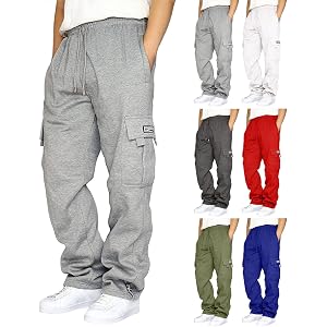 Cargo Sweatpants Mens Plus Size Wide Leg Running Workout Jogger Pants | Hiking Travel Athleisure, Oversized Big and Big, Ligh
