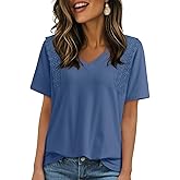 Dokotoo Women's Casual Summer T Shirts Short Sleeve V Neck Tops Lace Cotton Tshirts