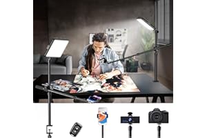 EVERSHOP Ultra Bright Ring Light with Overhead Phone Camera Mount-Desk Clamp Key Light for Video Recording/Streaming/Filming/Photography,Desktop Lighting Kit with Tripod Stand&Phone Holder for Tiktok/YouTube