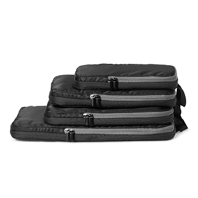 Amazon Essentials 4-Pack Ultralight Compression Packing Cubes Organizer, Black