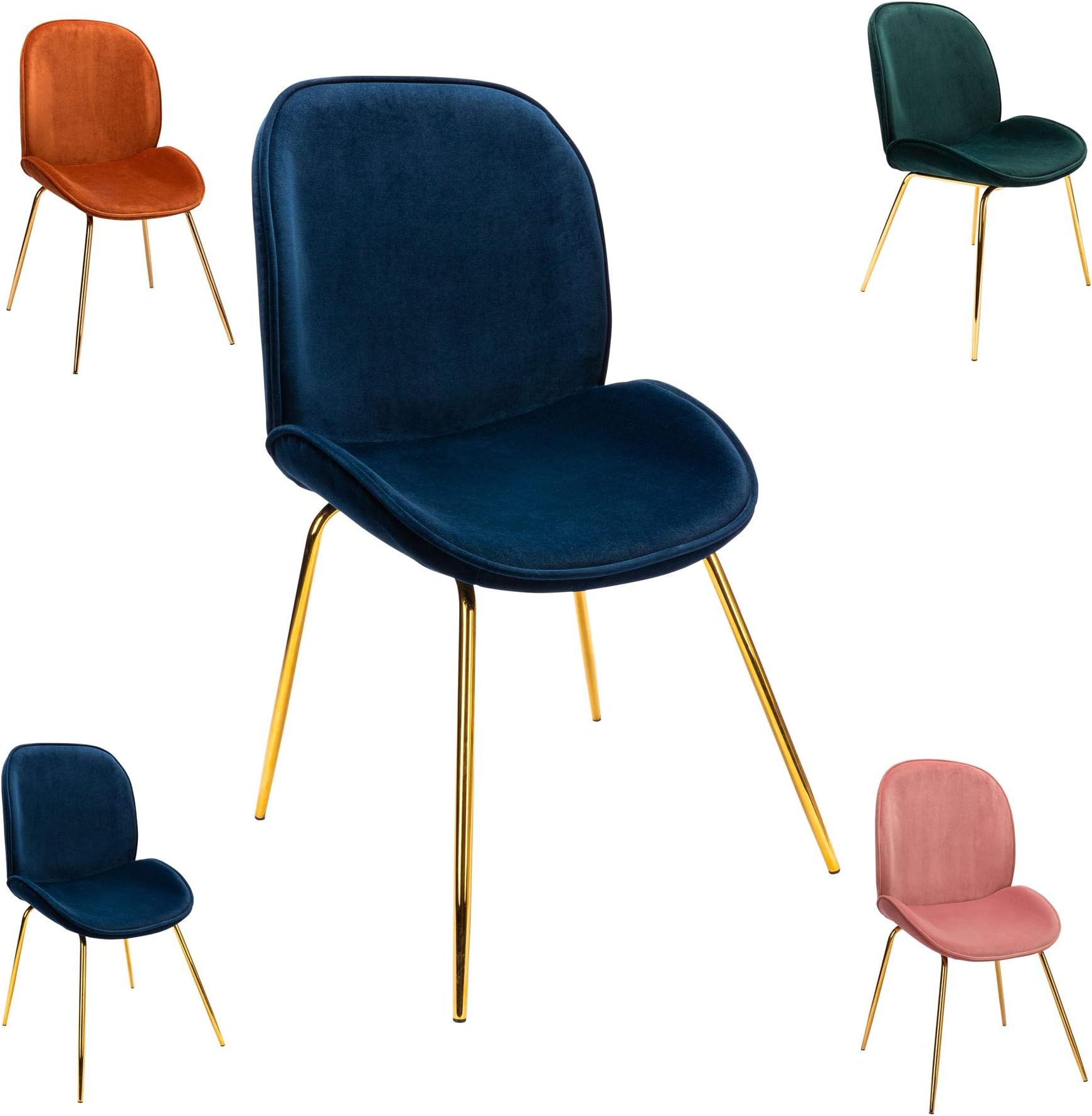 Cosy7 Mona Collection Velvet Dining Chairs Set of 2 Navy Blue | Glossy Golden Metal Legs, Soft Fabric Kitchen Chairs| Fully Upholstered | Living Room Lounge Cushioned Seat