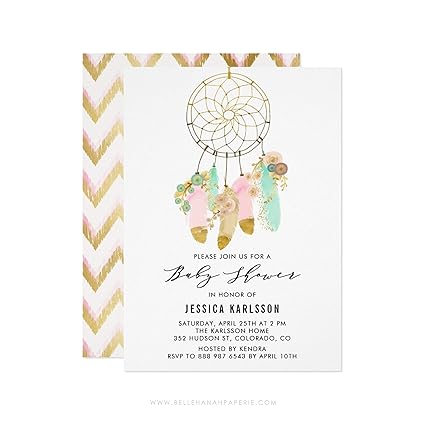 Amazon Com Dozili Baby Shower Invitation Pastel Dreamcatcher With Amazon Com Dozili Baby Shower Invitation Pastel Dreamcatcher With