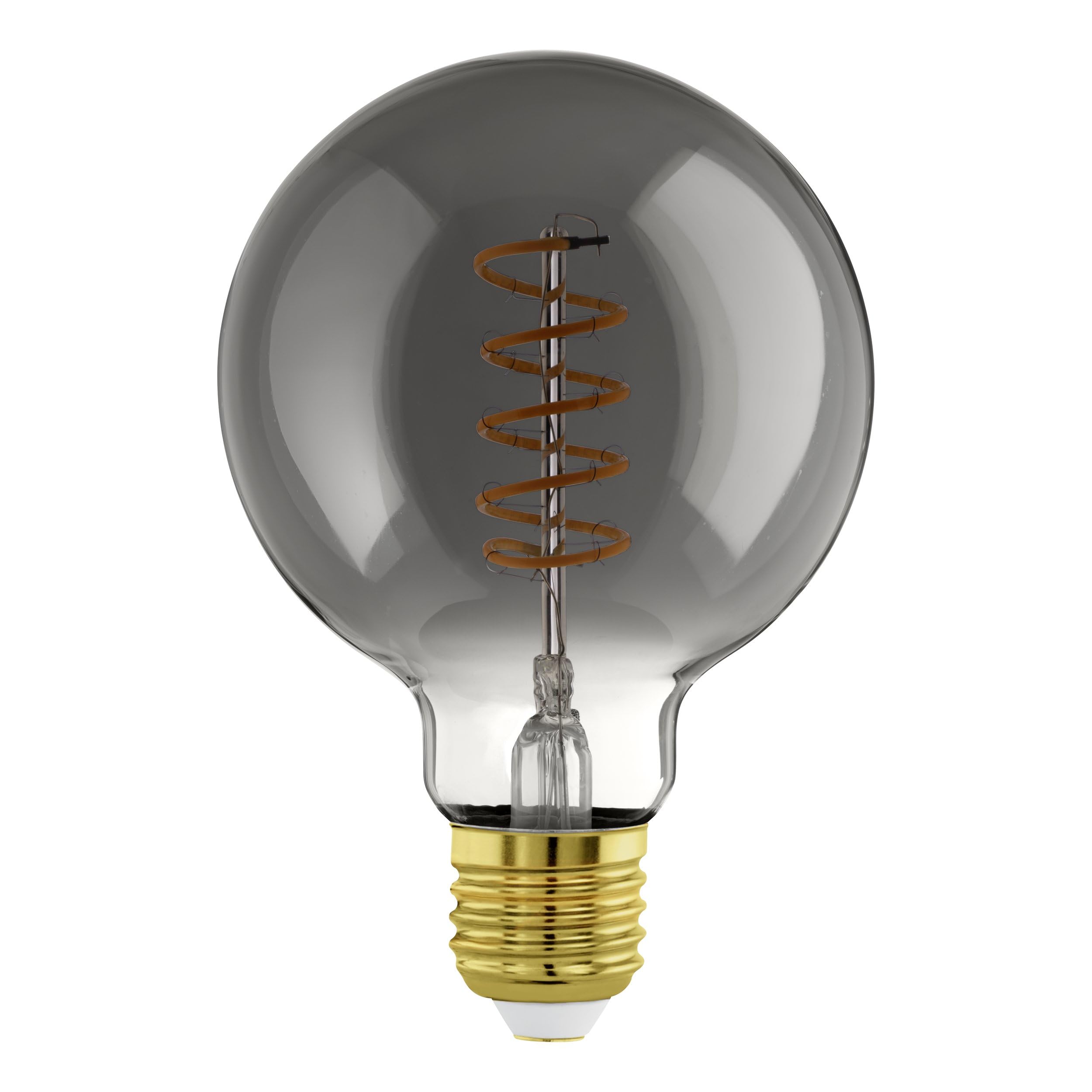 Eglo Dimmable E27 LED Globe, Vintage Spiral Filament Light Bulb, Edison lamp for Retro Lighting, 4 watt, 100 Lumen, Warm White Glow, Black Transparent, 2000k, G95, Ø 3.7"