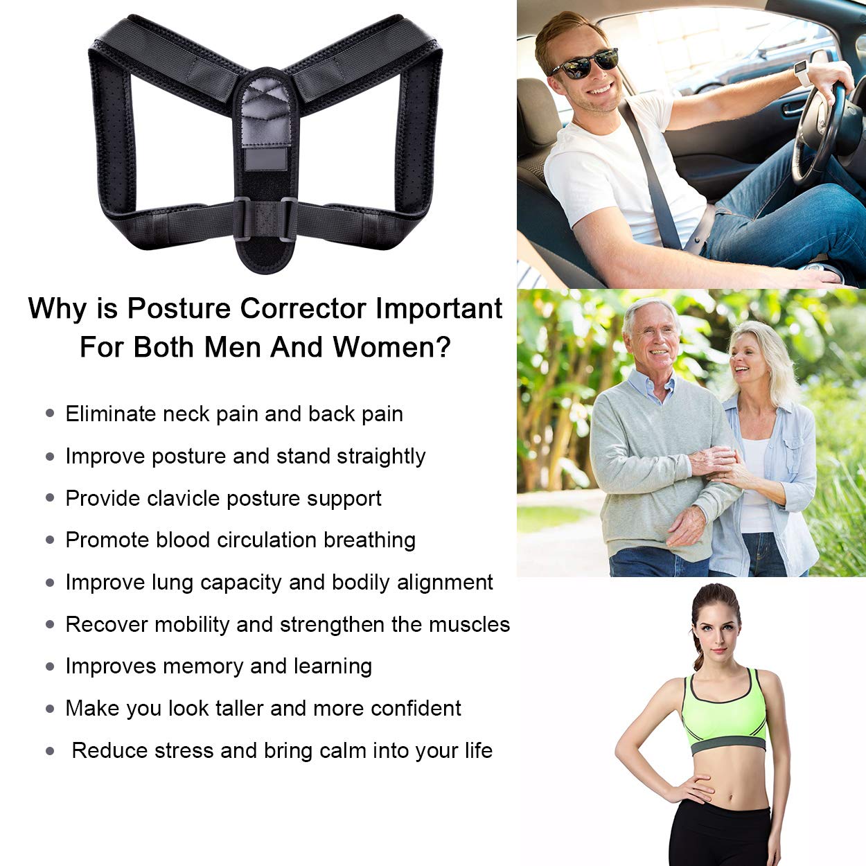 Posture Corrector for Women Men, Upper Back Brace for Clavicle Support, Adjustable Back Straightener and Providing Pain Relief from Neck, Back & Shoulder