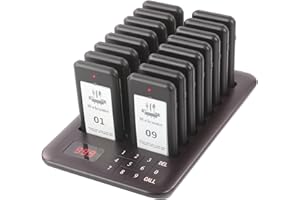 LOUKIENE Restaurant Pager System, Pagers for Restaurants with Vibration Flash & Beeper, Touch Keypad, 16 Beepers for Food Truck Bars Court Restaurants Hotels Cafe Shops Clinics (Black 16 Beepers)