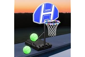 Haokelball Pool Basketball Hoop with Light for Poolside, Adjustable Height, Includes 2 Balls and Pump, Outdoor Indoor Family Fun Swimming Pool Game for Kids and Adults
