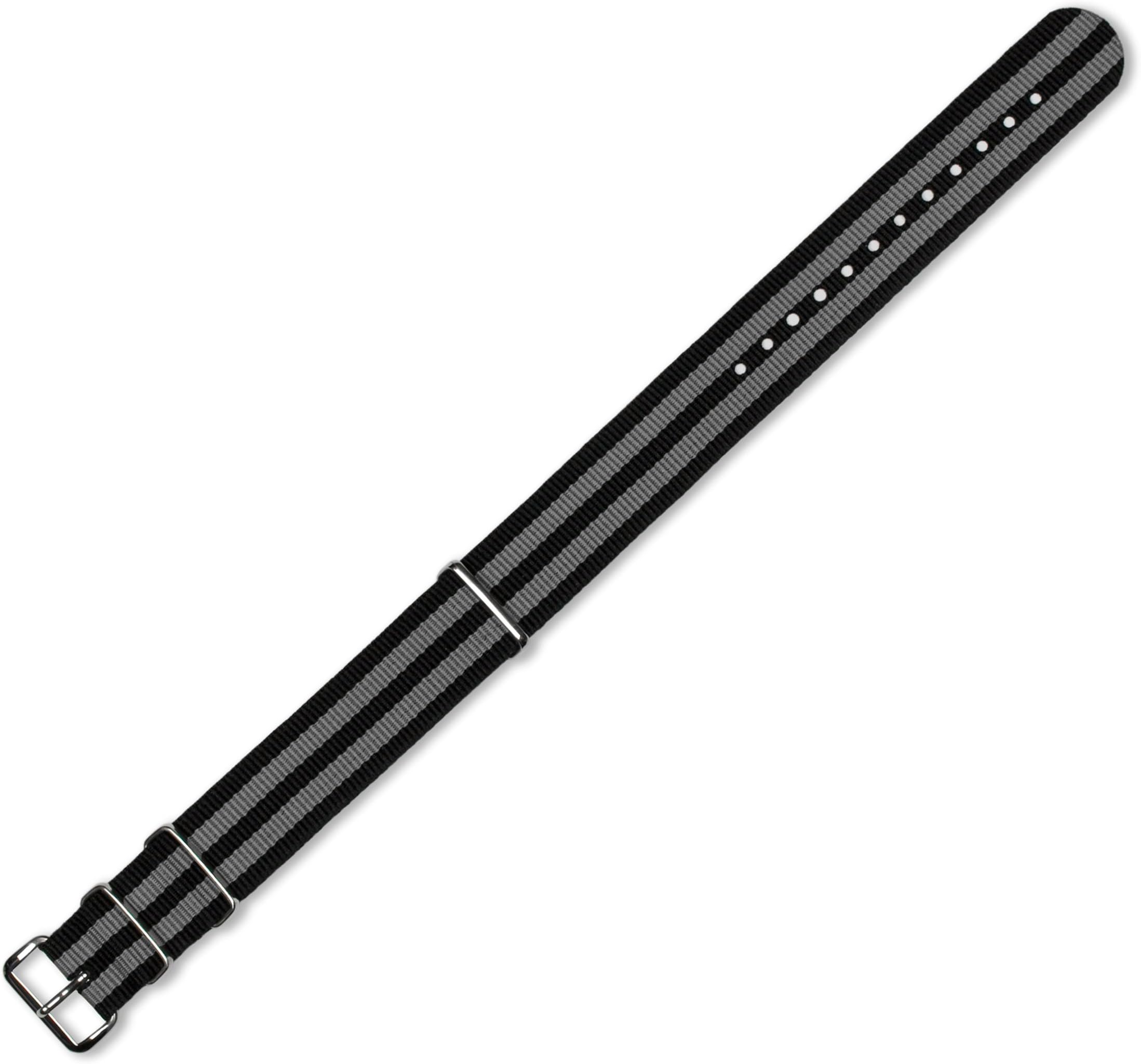 16mm Military MoD Ballistic Nylon G10 Watch Band - Black with Grey Stripes