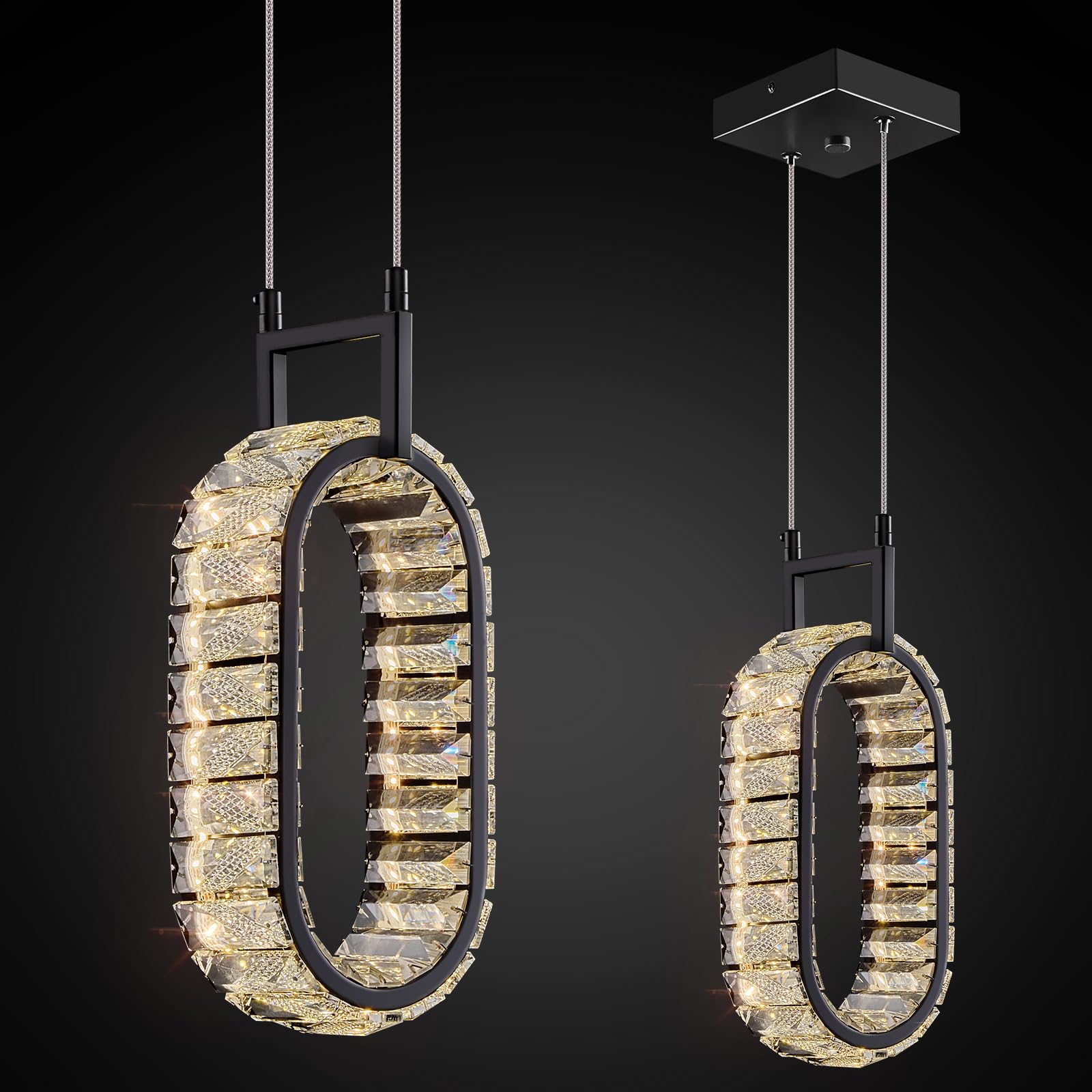 Photo 1 of zhllmq Kitchen Island Mini Light Fixture Modern Led Crystal Pendant Light Black Oval Chandelier for Dining Room Living Room Kitchen Bedroom Bar?1-Pack?