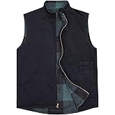 ZENTHACE Men's Reversible Casual Vest Flannel Fleece Lined Outdoor Work Safari Fishing Travel Vest Jacket