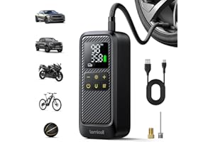 Lamicall Tire Inflator Portable Air Compressor - [5X Faster Inflation] Air Pump with Digital Pressure Gauge & LED Light, 150P
