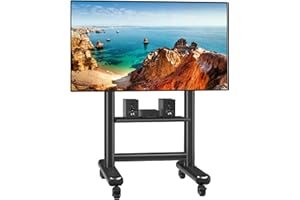 TVON Heavy Duty Rolling TV Stand for 50-92 Inch Large TVs up to 200 lbs, Height Adjustable Mobile TV Stand with Shelf, Upgraded Portable TV Stand on Wheels for Living Room, Office, Trade Show