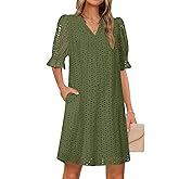 MEROKEETY Women's 2026 Summer Short Sleeve Mini Dress V Neck Ruffle Hollow Out Eyelet Lace Dresses