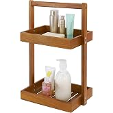 Utoplike Teak Wood Shower Caddy Corner, Bathroom Standing Rack Countertop | Solid Shower Organizer with Handle, Stand Up Shower Basket for Shampoo, Shelf for Inside Shower, Kitchen Desktop