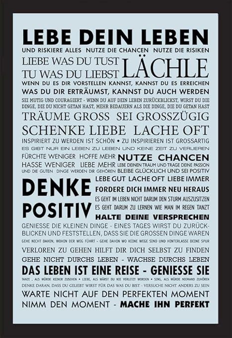 Empire Merchandising Gmbh Cornice In Plastica Effetto Legno Con Stampa Motivo Frasi Motivazionali In Tedesco Sulla Vita X 30 Cm Multicolore Mehrfarbig Amazon It Casa E Cucina