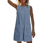 Glamaker Womens Summer Denim Romper - Casual Sleeveless Denim Jumpsuit Outfits Overall Shorts Jean Romper with Pockets