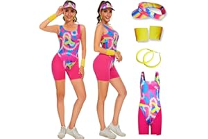 LILLIWEEN 80s Workout Costume 2023 Movie Live Skating Leotard Neon Legging Hat Wristbands Set for Women Men