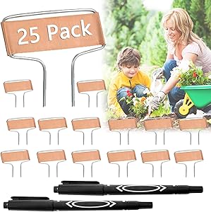 25 Pcs Plant Tags, Gardening Plant Markers with 2 Pack Marker Pens, Waterproof Copper Metal Garden Plant Labels Reusable Copper Plant Tags and Maker Pen for Vegetables Flowers Potted Plants