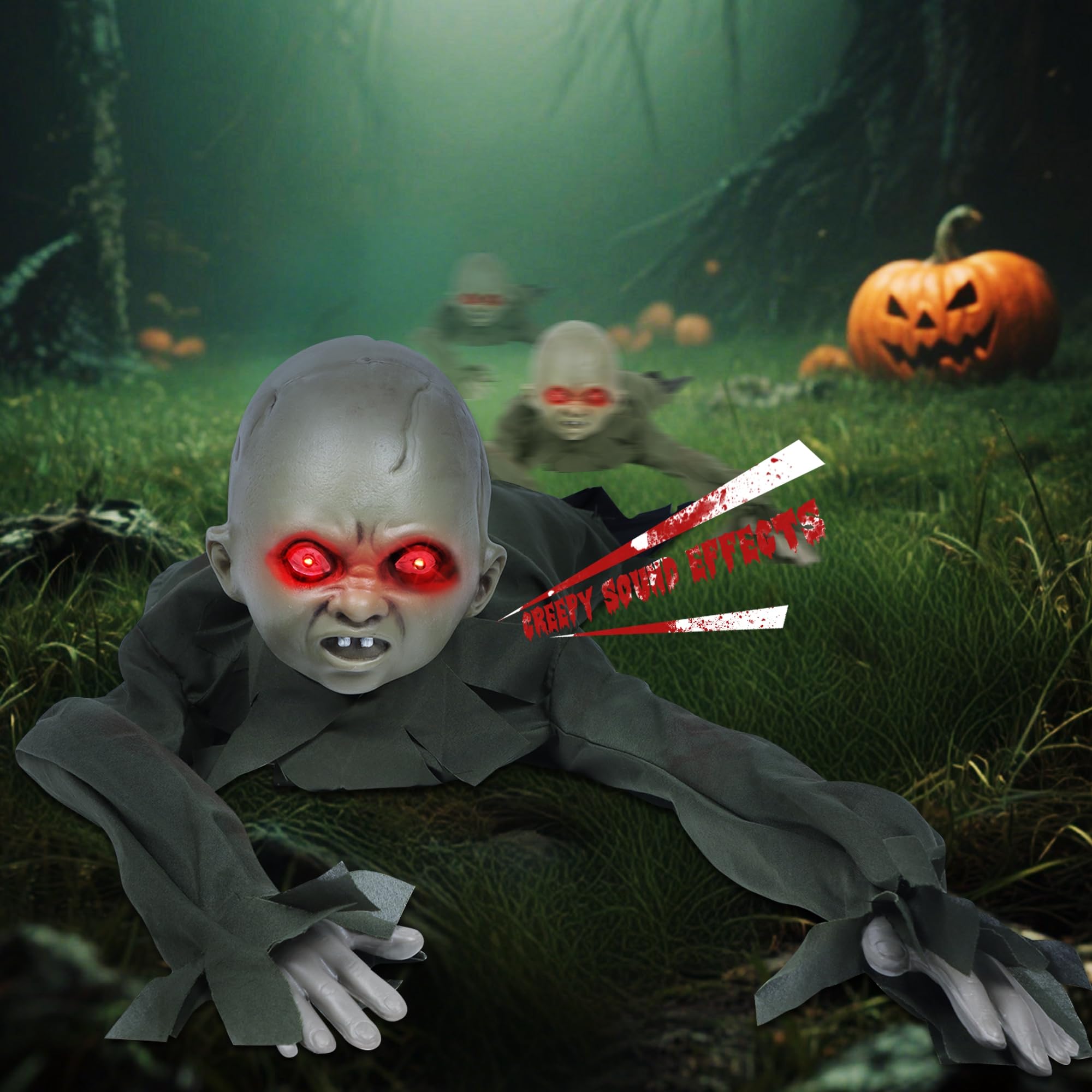 Photo 1 of Ridota Scary Crawling Baby Zombie Ghost - Sound Activated Halloween Yard Decor with Horror Sound & Glowing Eyes - Outdoor Haunted House Party Props for Halloween Decorations