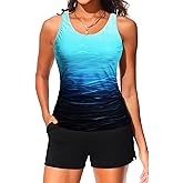 Tankini Swimsuits with Shorts - Two Piece Swimsuits Tummy Control Bathing Suits with Two Side Pockets 2025
