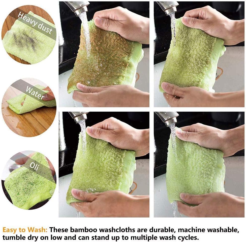 HOPAI Washcloths Bamboo Towel Set 10 Pack for Bathroom-Hotel-Spa-Kitchen Multi-Purpose Fingertip Towels & Face Cloths 10'' x 10'' (Multi - 1): Kitchen & Dining
