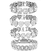 4-PCS Cuban Link Bracelets for Women,Diamond Tennis Bracelet Set,14K Gold Plated Layered Stackable Jewelry, Adjustable Bling Gift Set for Women