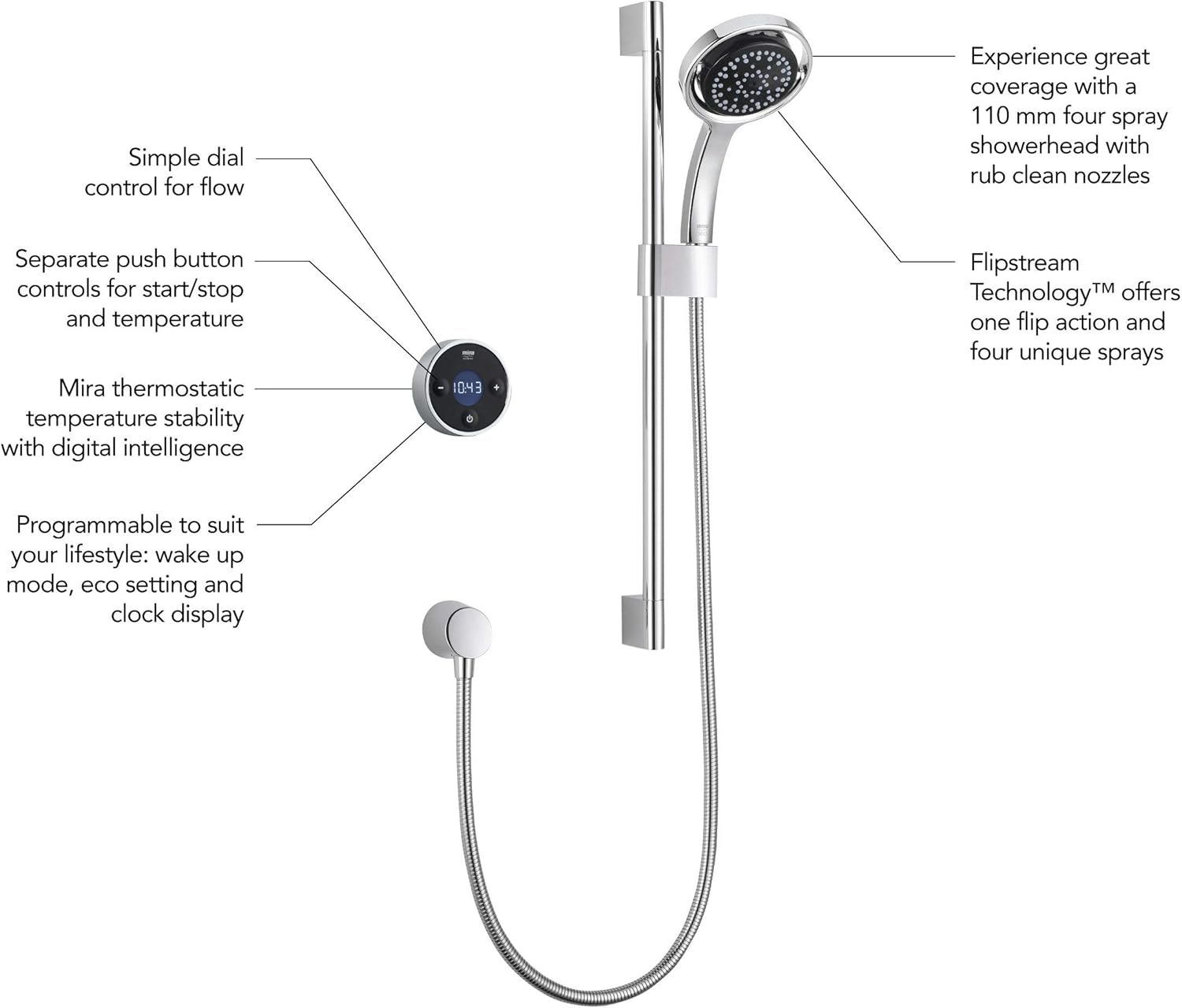 Mira Showers 1 1666 200 Platinum Digital Mixer Shower With Rear Fed And