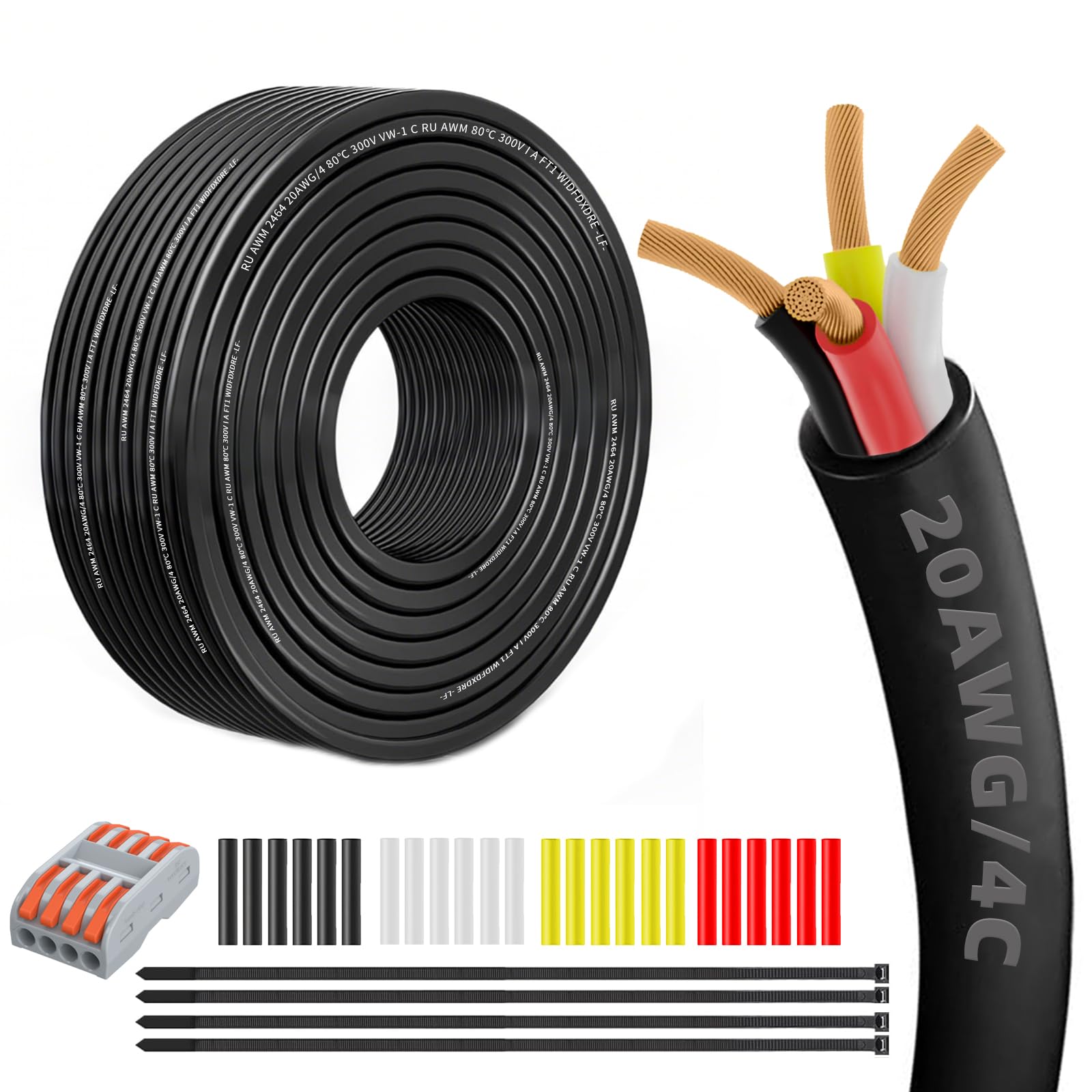 Photo 1 of 20 Gauge 100% Pure Copper 4 Conductor 20/4 Flexible Electrical Wire 30FT, UL2464 20AWG 4 Core Electrical Cable for Automotive, Marine,Boat,LED Lighting, Garden Lighting,etc