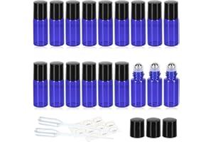 ZEJIA 3ml Roller Bottles 24Pack Cobalt Blue Thick Glass Essential Oil Bottles with Stainless Steel Roller Ball and 2 Droppers