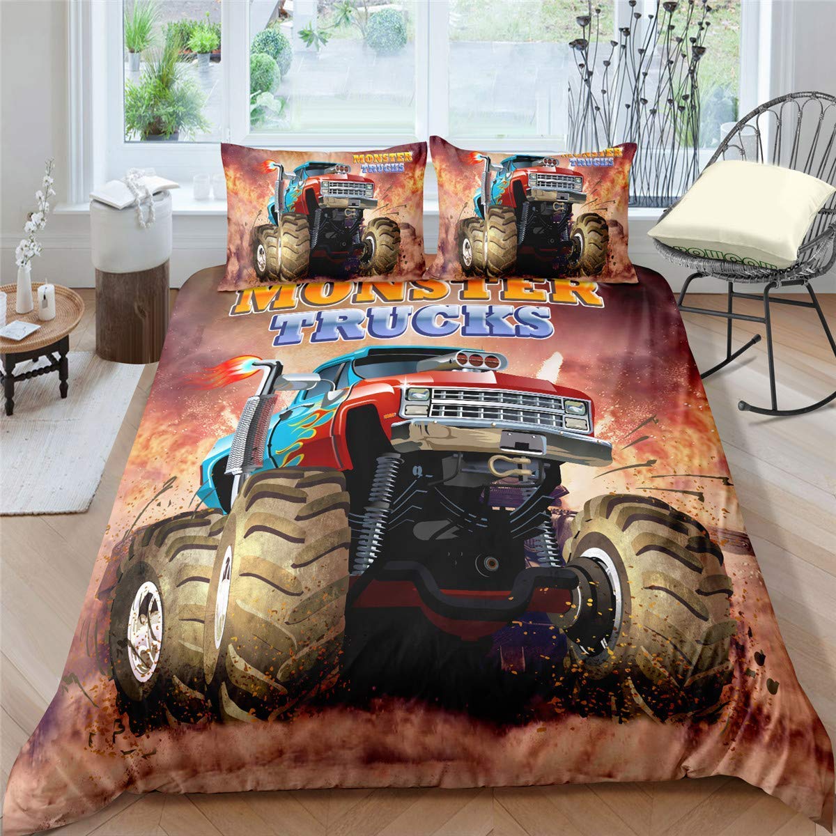 Helehome 3d Tan Truck Duvet Cover Set Twin Giant Monster Pickup Truck Bedding Set With Large Tires And Suspension Extreme Biggest Wheel Decorative 2 Piece Bedding Set With 1 Pillow Sham Brown