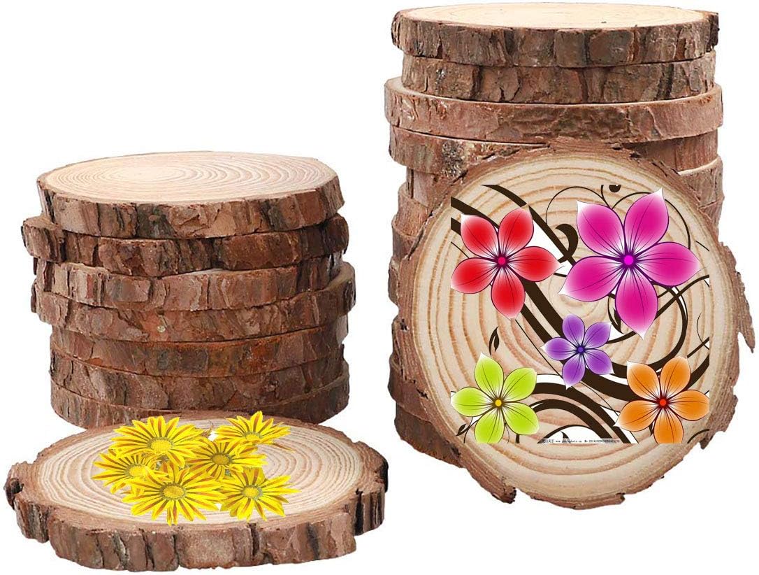 MaiTaiTai 10 Pcs 4.0-4.7inches Natural Wood Slices Round Wood Discs Tree Bark Wooden Circles for DIY Crafting Coasters Arts Crafts Home Decorations Vintage Wedding Ornaments