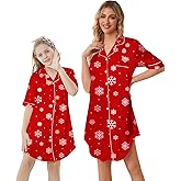 Schbbbta Girls & Women Silk Nightgown, Short Sleeve Button Down Satin Nightshirt Pajama House Dress, 3 Years- Women 2XL
