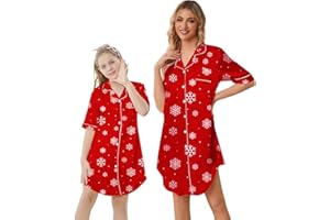 Schbbbta Girls & Women Silk Nightgown, Short Sleeve Button Down Satin Nightshirt Pajama House Dress, 3 Years- Women 2XL