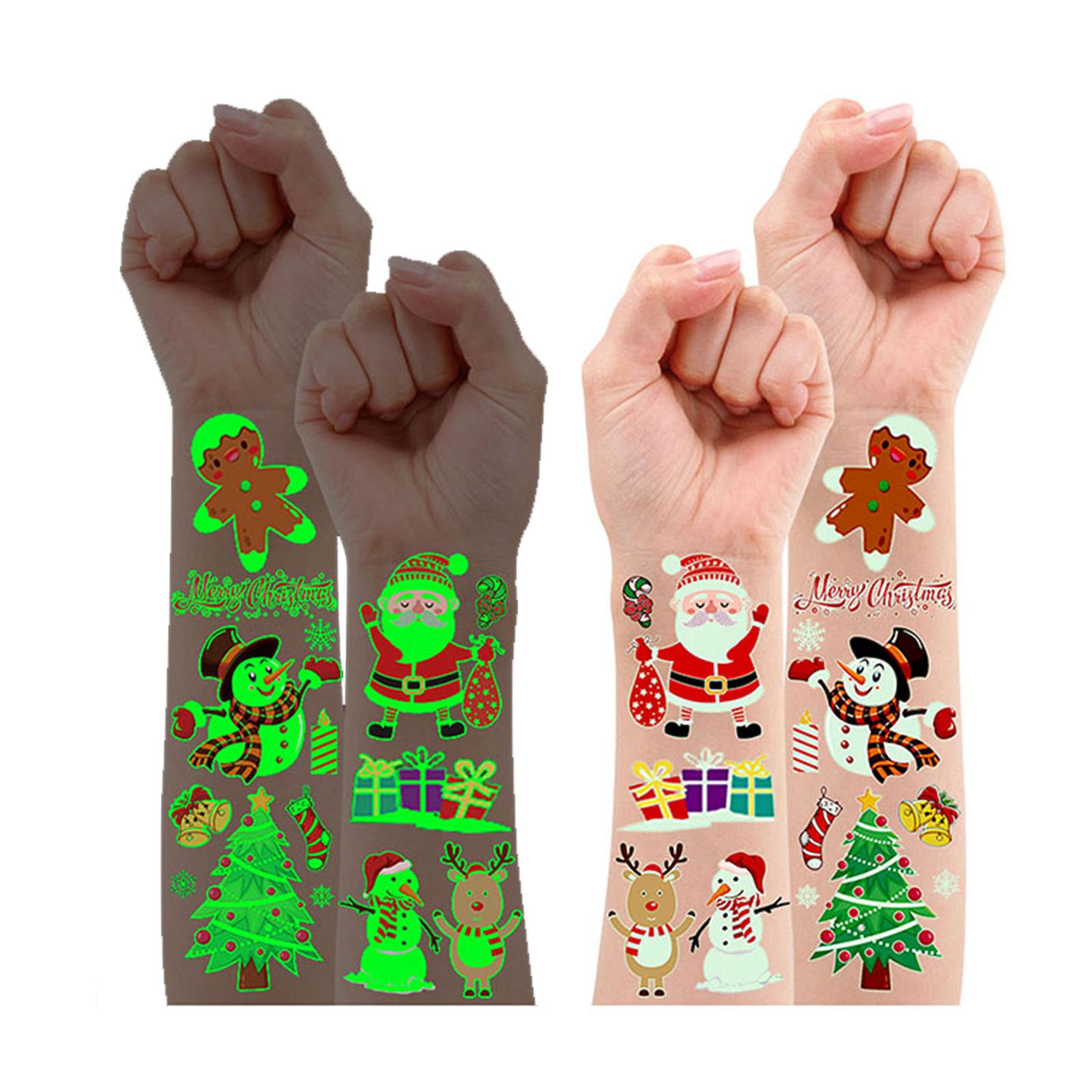 Leesgel Christmas Decorations for Kids, 110 Styles Luminous Tattoos Stickers for Glow Christmas Party Bag Fillers, Xmas Bags Sweets Candle Eve Box Stocking Games Stuff Birthday Supplies Favors