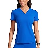 POPVIOLET Womens V-Neck Scrub Top 4-Way Soft Stretch Medical Shirts with Pocket Slim Fit Nurse Tees Breathable Workwear