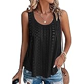 ATHMILE Womens Tank Tops Sleeveless Eyelet Embroidery Scoop Neck Loose Fit Casual Summer Flowy Beach
