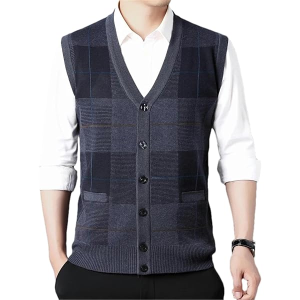 Chaleco De Punto Sin Mangas Para Hombre - Patrón Trenzado, Mezcla De Lana, Con Botones, Básico Para Otoño/invierno