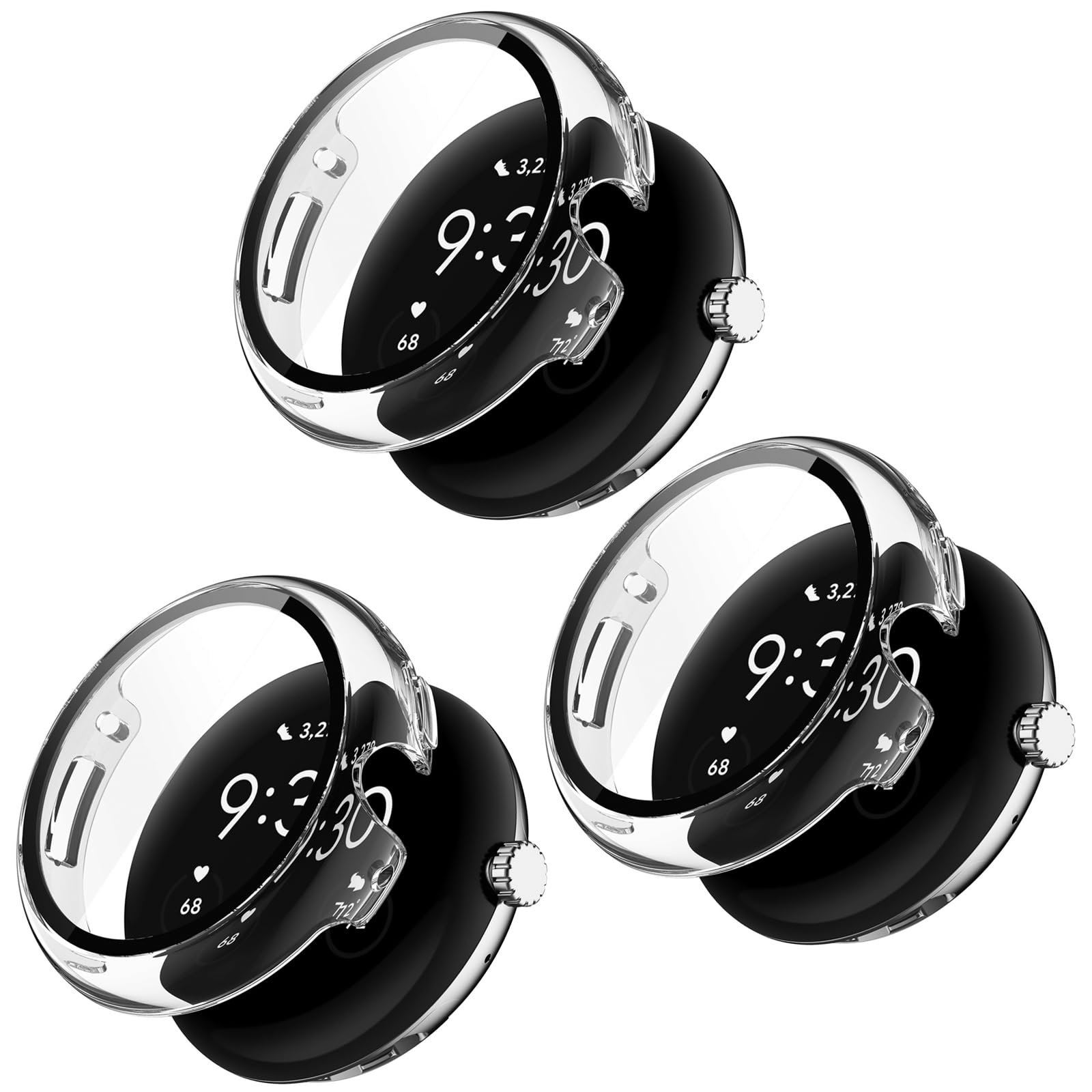 Case for Google Pixel Watch 3 41mm/Pixel Watch 2/Pixel Watch, KZIOACSH 3 Pack Full Coverage Ultra-Thin Shockproof Cover Frame Lightweight Hard PC Edge Anti-Scratch Bumper Case, Clear