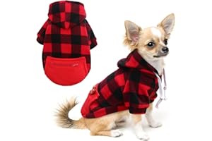 Mrcopetal Plaid Dog Sweatshirt Puppy Sweater Soft Brushed Fleece Hoodie with Zipper Pocket for Dogs Winter Coat Cotton Pet Ho