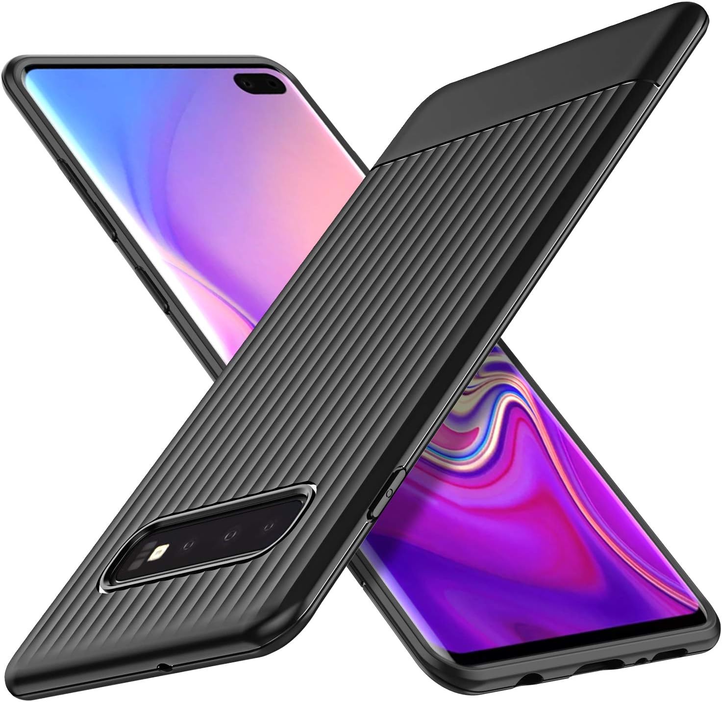 HOUROC Samsung Galaxy S10 Plus Case, Sturdy Soft Galaxy S10 Plus Cover Silicone Shockproof Bumper Design Mobile Phone Case for Samsung S10 Plus. [Black]