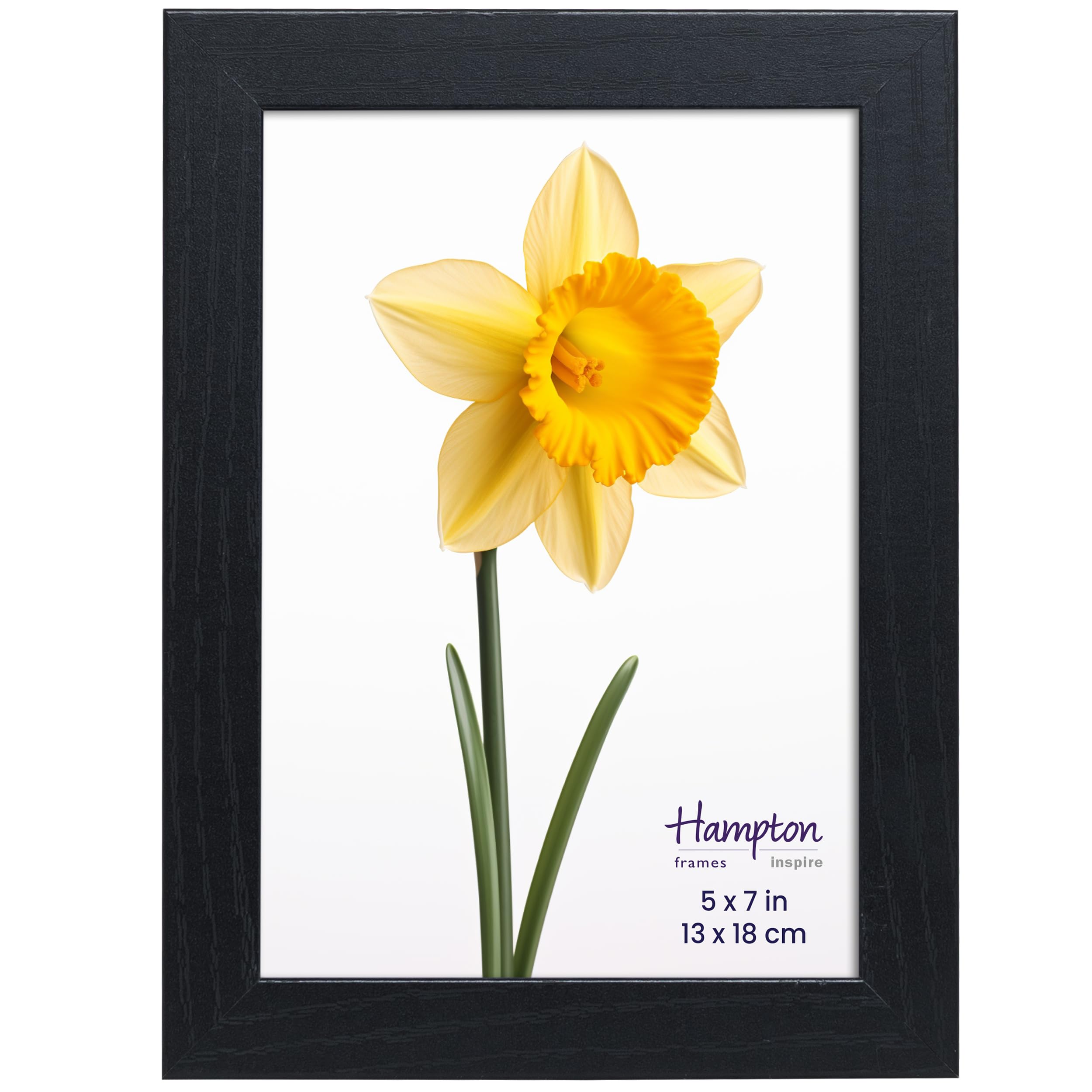 inspire by Hampton Frames | Photo Frame, CAMBRIDGE, 5x7 (13x18cm), Black, Engineered Wood | Acrylic Front, Freestanding or Wall Mount | Modern Home Décor, Picture Frame Display