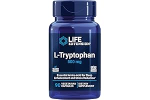 Life Extension L-Tryptophan, 500 mg, Encourages Healthy Serotonin Levels and Promotes Healthy Sleep, Mood, Stress Response & Satiety, Gluten-Free, Non-GMO, Vegetarian, 90 Capsules