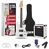 LyxPro 30 Inch Electric Guitar and Starter Kit for Kids with 3/4 Size Beginner’s Guitar, Amp, Six Strings, Two Picks, Shoulder Strap, Digital Clip On Tuner, Guitar Cable and Soft Case Gig Bag - White