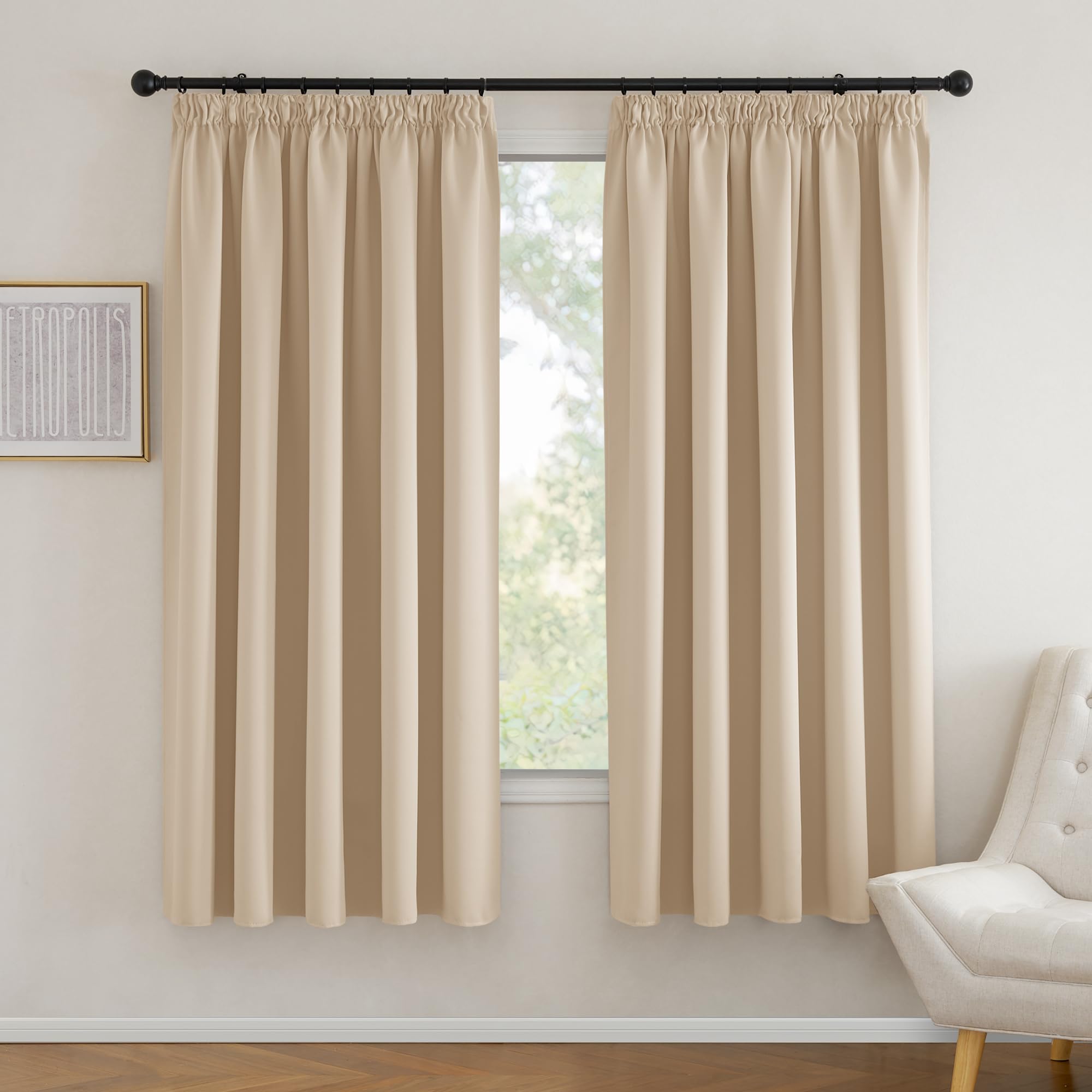 PONY DANCE Thermal Insulated Curtains for Living Room Pencil Pleat Beige Window Curtains 90x72 Inch Extra Wide Curtains for Room Darkening/Home Decoration, 2 PCs, W90 X L72, Biscotti Beige — image 1